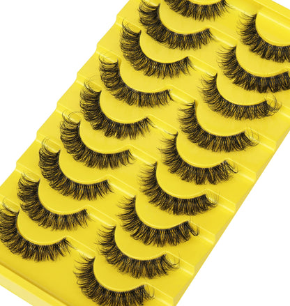 False Eyelashes Russian Strip Lashes D Curl Wispy Natural Look Faux Mink Lashes Like Eyelash Extension Fluffy zanlufly Transparent Band Cat Eye Fake Eyelashes Pack