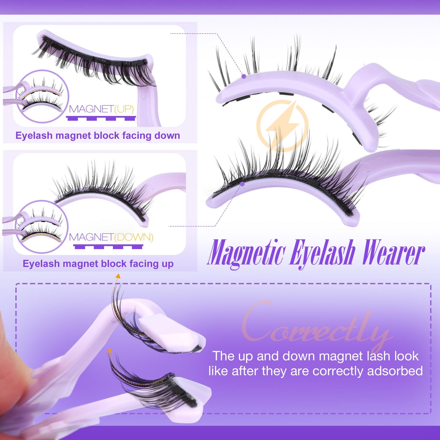 Magnetic Eyelashes with Applicator Natural Magnetic Lashes No Glue Needed Reusable Magnetic Eyelashes Cat Eye Wispy Magnetic Eyelashes without Eyeliner