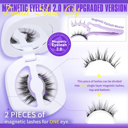 Magnetic Eyelashes with Applicator Natural Magnetic Lashes No Glue Needed Reusable Magnetic Eyelashes Cat Eye Wispy Magnetic Eyelashes without Eyeliner