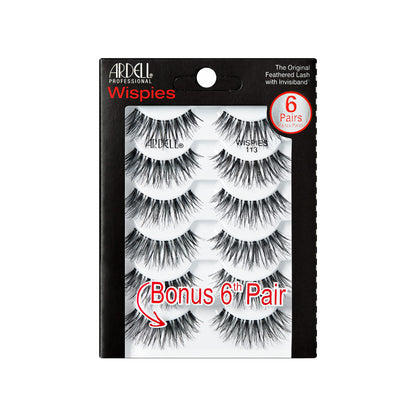 Ardell Wispies False Eyelashes 113 - Natural Wispy Lashes, Lightweight Reusable Strip Lashes, 6 Pairs, 1 Pack