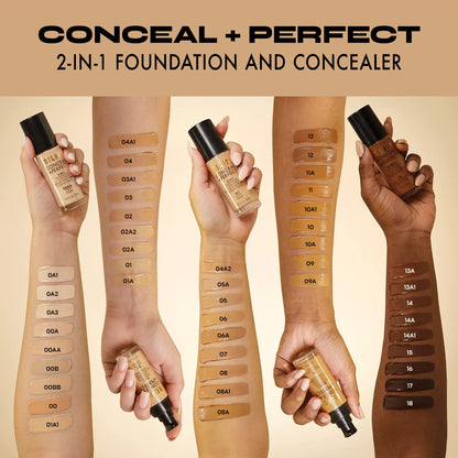 Milani Conceal + Perfect Liquid Foundation - Light Beige, 1 Fl. Oz. Cruelty-Free, Water-Resistant, Oil-Free, Medium-To-Full Coverage, Satin Matte Finish