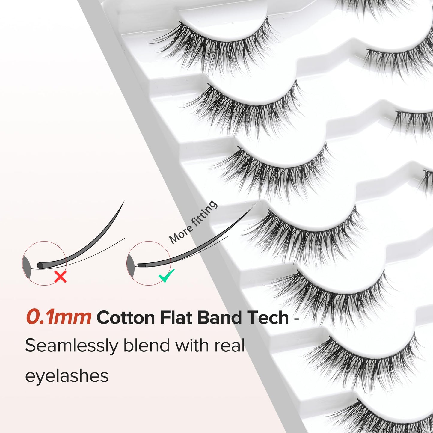 Natural Cat Eyelashes False Lashes Wispy 14mm False Eyelashes Natural Look 0.1MM Thin Band Strip Lashes Pack C Curl Fake Eyelashes Wispy Cat Eye Lashes 3D Volume Siligli Lashes 7 Pair