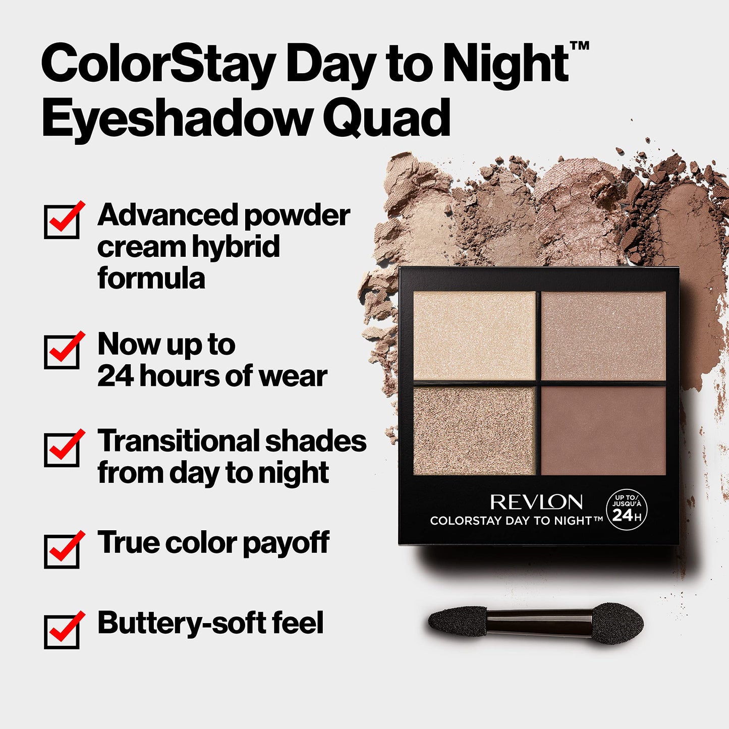 Revlon ColorStay Day to Night Eyeshadow Quad, Longwear Shadow Palette with Transitional Shades and Buttery Soft Feel, Crease & Smudge Proof, 555 Moonlit, 0.16 oz