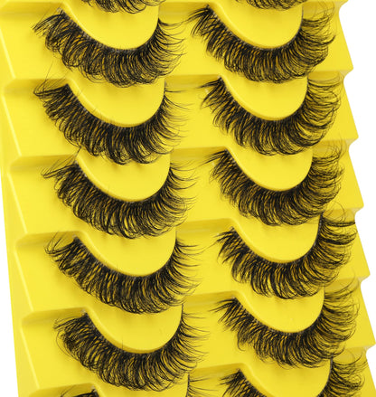 False Eyelashes Russian Strip Lashes D Curl Wispy Natural Look Faux Mink Lashes Like Eyelash Extension Fluffy zanlufly Transparent Band Cat Eye Fake Eyelashes Pack