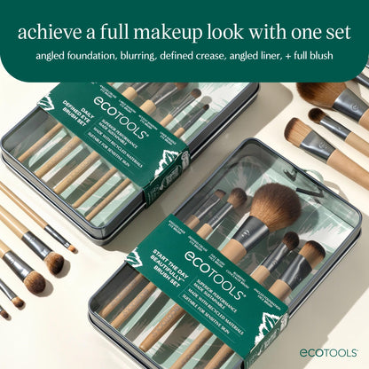 EcoTools Makeup Brush Set for Eyeshadow, Foundation, Blush, and Concealer with Bonus Storage Case, Start the Day Beautifully, Travel Friendly, 6 Piece Set