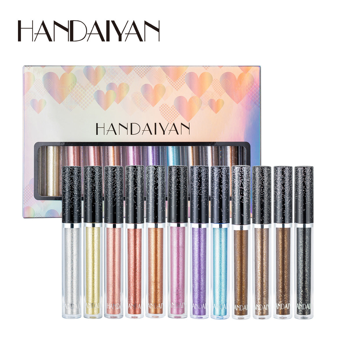 HANDAIYAN 12 Colors Liquid Glitter Eyeshadow Set, Multi-dimensional Metallic Glitter Shimmer Smokey Eye Looks Waterproof Long Lasting Quick-Drying Sparkling Eye Shadow Makeup Kits