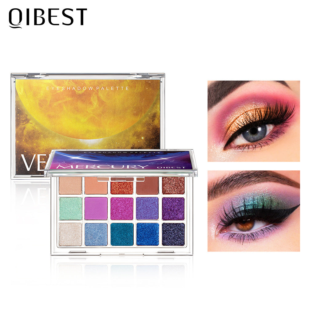 QIBEST 15 Color Starry Pearlescent Matte Glitter Eyeshadow Powder