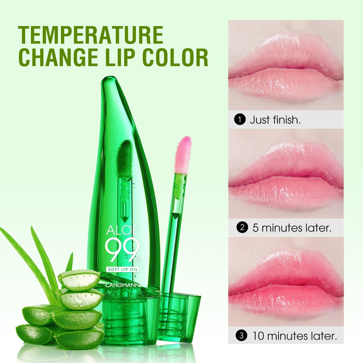 Aloe vera lip gloss, temperature-sensitive color-changing lip glaze, moisturizing and protective lipstick, lip oil