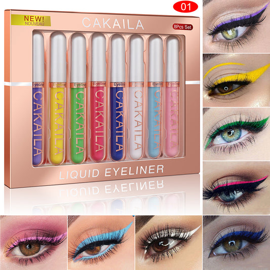 8 color Colored Colorful Matte Liquid Makeup Eyeliner Liquid Set Stamps Shapes for Eyes, Pink Red Yellow Blue Purple White Black Liquid Eyeliner Waterproof Color Eye Liners Pencil for Women 01