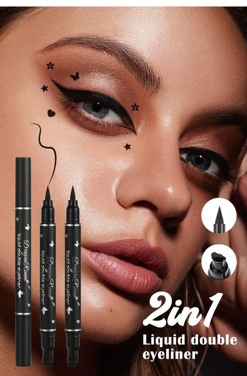 Black Liquid Eyeliner Stamp, Double-Side Waterproof Eyeliner Pen, Long-lasting Smudge-proof Tattoo Tools,Black Eye Liner Makeup,1 PC